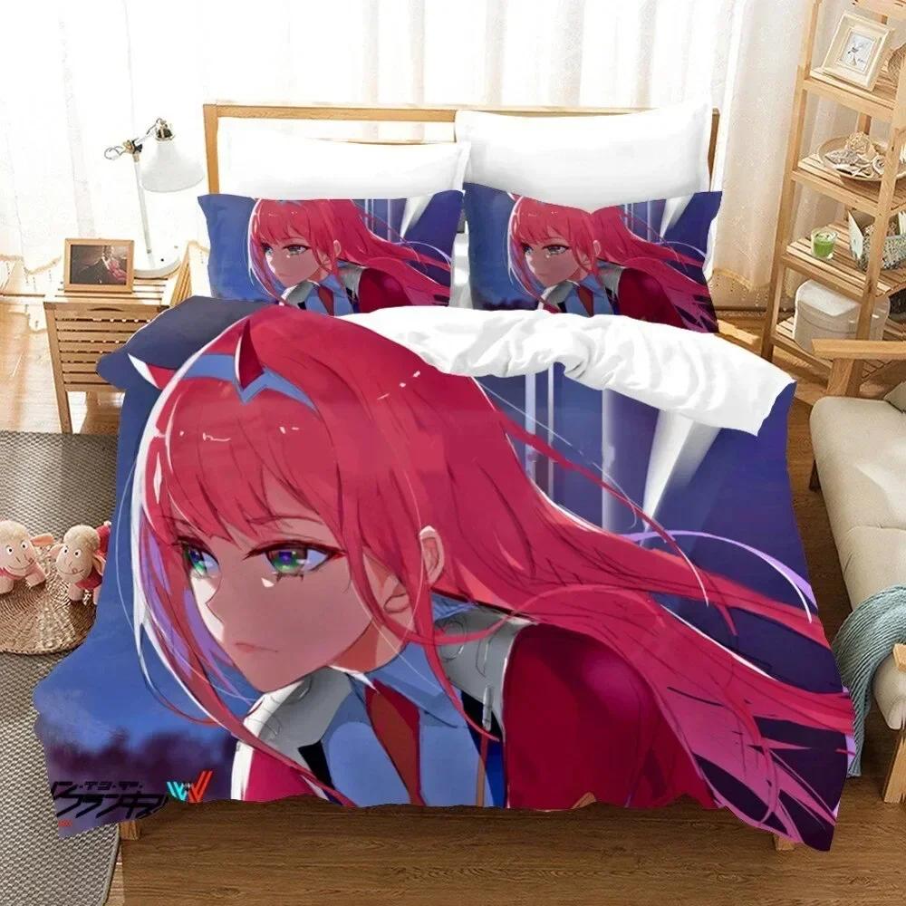 Anime Darling In the Franxx Zero Two 02 Bedding Set Duvet Cover Sheet Printed Pillowcase Full Queen King Size Comforter Bedroom