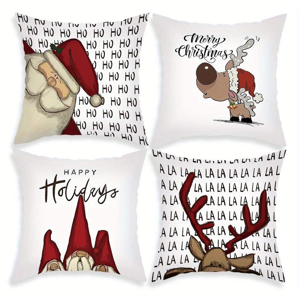 Christmas Printed Pillow Cover Red Snowflake Deer Christmas Cushion Car Sofa Linen Cushion