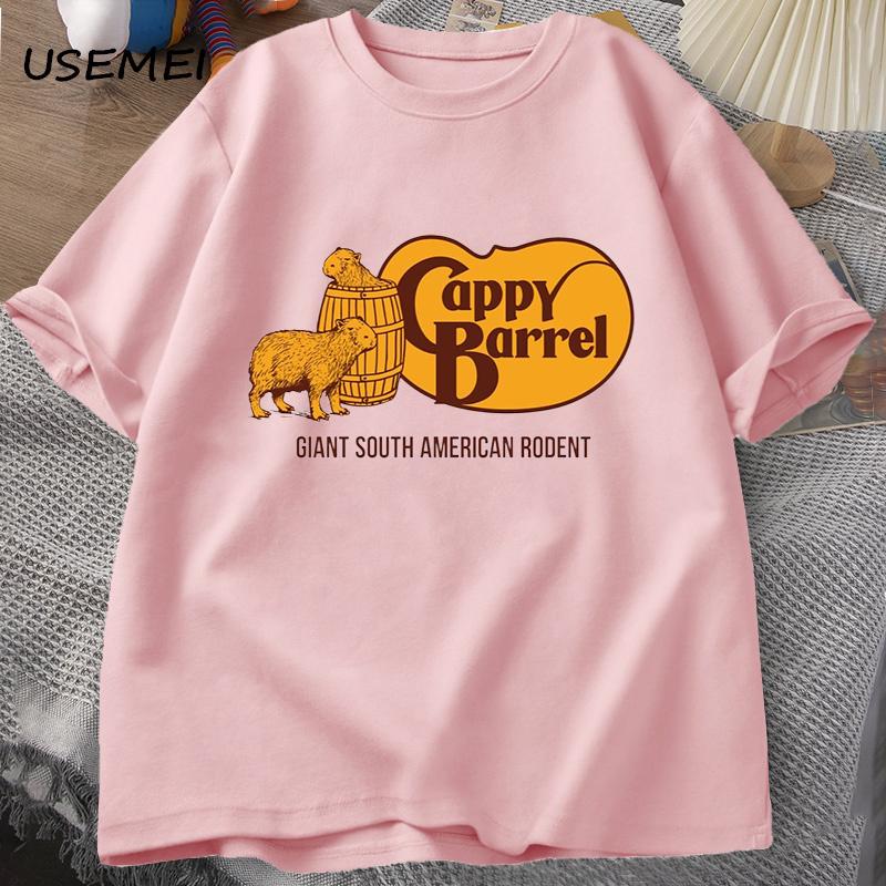 Cappy Barrel Capybara T-Shirt Herren Sommer Baumwolle Kurzarm Lässig Grafik T-Shirt Herrenbekleidung Streetwear 90er T-Shirts Top