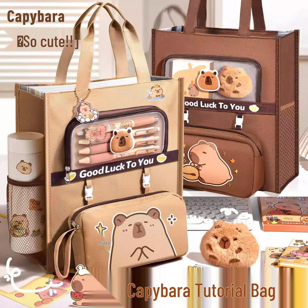 Capybara Canvas Backpack for Elementary & Middle School Students - Student Book Tote & Tutoring Bag