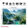 Lush Waterfall Landscape Tapestry, Serene Green Mountains, Cascading Falls and Turquoise River, Peaceful Nature Wall Art