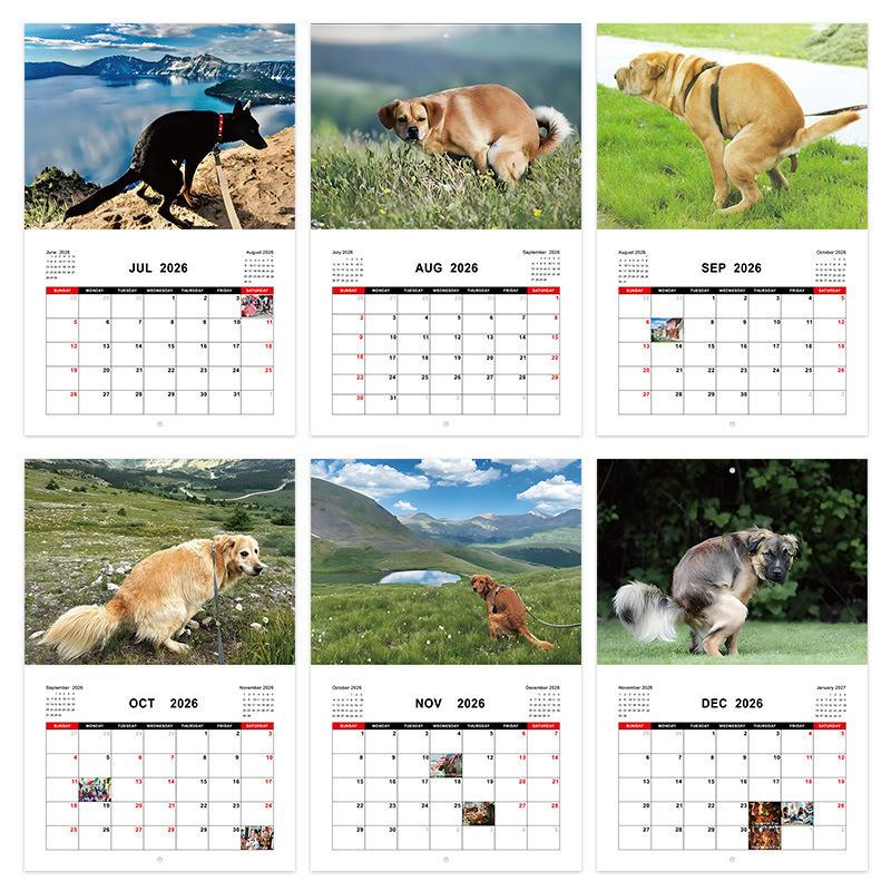 2026 Dog Pooping Calendar Funny Animal Humor Wall Calendar with Dogsh*t Design Novelty Gag Gift for Dog Lovers Office Home Decor