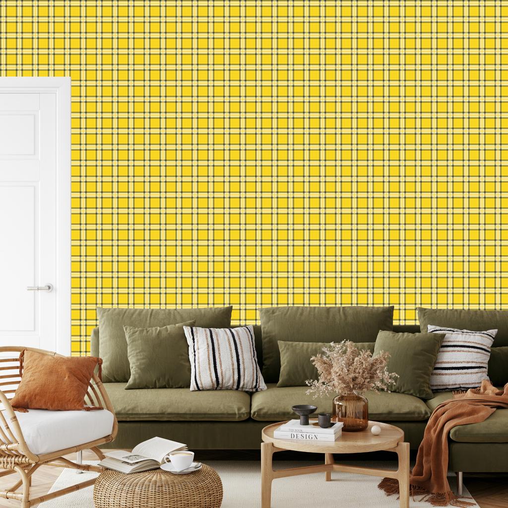 Yellow checkered wallpaper, yellow background for living room and bedroom 50x1000