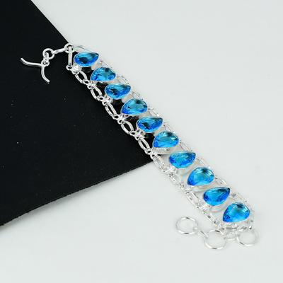 Schweizer Blautopas Armband Blautopas Edelstein Handgefertigt 925 Sterlingsilber Armband Schweizer Blautopas Armband Zum Geschenk Armband Für Sie
