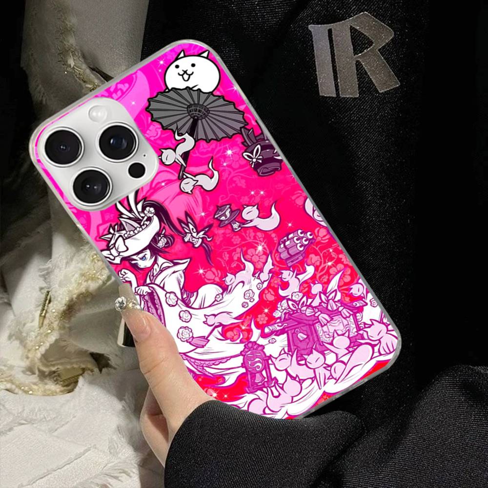 B-Battle Cats Anime Game For IPhone 17 16 15 14 Plus 13 12 11 Pro Max Phone Cover Back Satin Colorful Surface