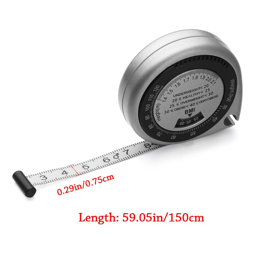 Push-Button Retract Calculator Fitness BMI 150cm Ruler Body Mass Measure Measuring Tape