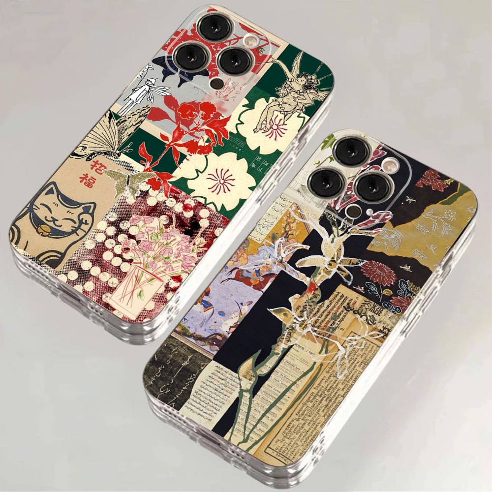 China Chic Mosaic Graffiti Green Rattan Phone Case For iPhone 17 15 14 13 11 12 16 Pro Max Plus Mini Transparent Silicone Soft