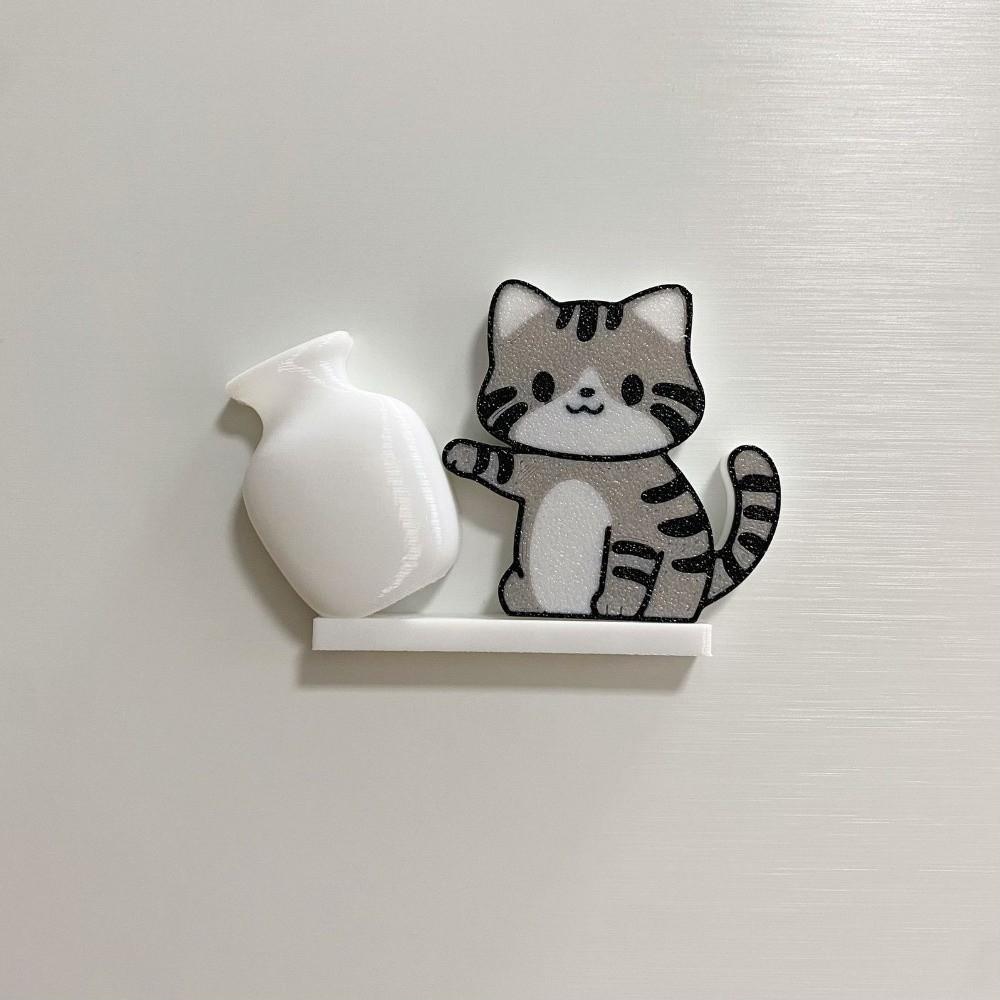 Magnetic Cat Hair Storage Memorial Box Cartoon Cat Pushing Vase Decor  for Home Decoration