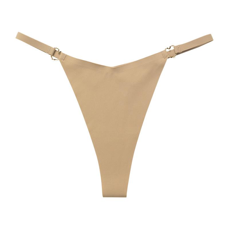 

European and American seamless large-size sexy thong V-shaped low-waisted thin belt with a rope, ice silk quick-drying underwear S