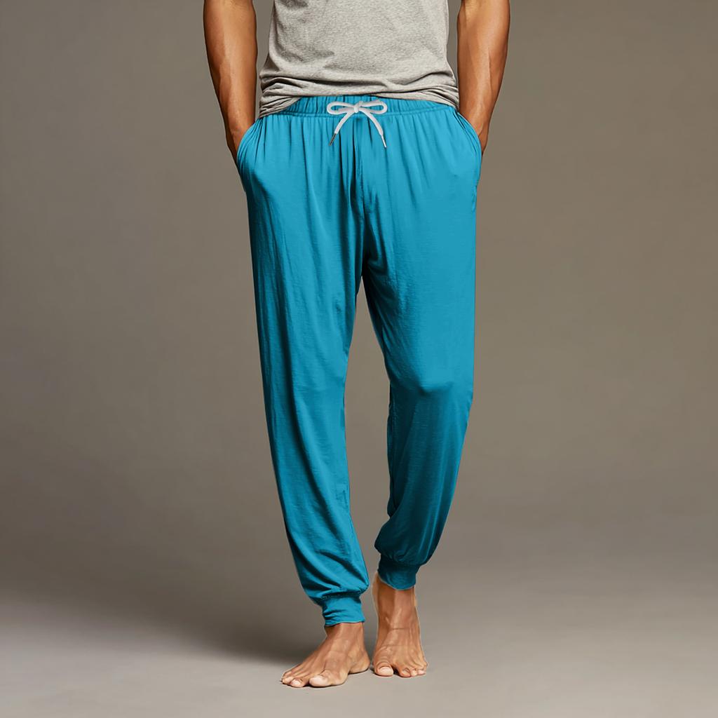 Men's Drawstring Pocket Cuffed Casual Pants Home Sleep Pants