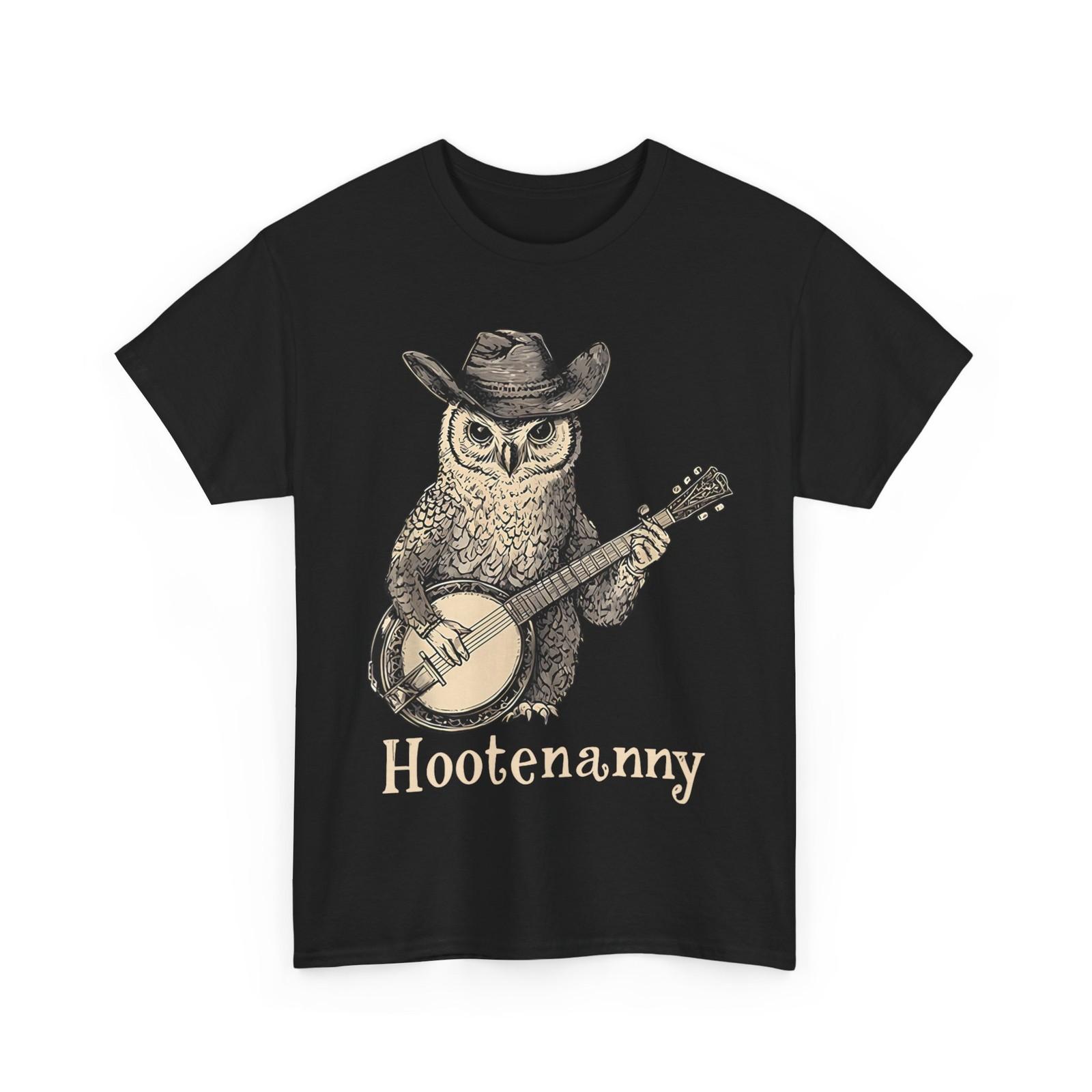 Owl Playing Banjo T-shirt, Hootenanny Owl Guitar Men T-shirt XXL