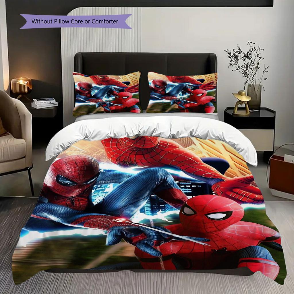 Super soft three-piece bedding set with a cool Spider-Man pattern  (1*Duvet Cover + 2*Pillowcase, Without Core)