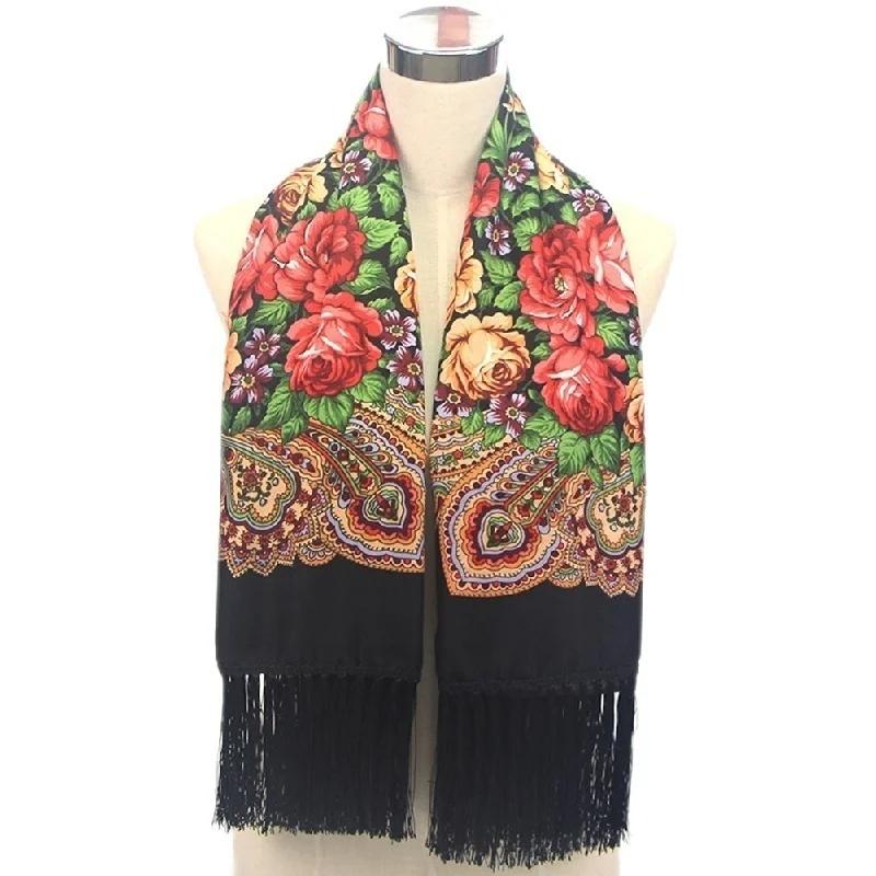 Fashion Big Size Square Scarf Cotton Long Tassel Print Scarf in Spring Winter Shawl for Women Floural