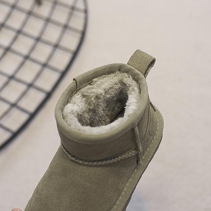 Children Cow Leather Snow Boots Baby Genuine Leather Soft Short Boots Boys Girls Warm Winter Cotton Shoes