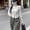 Slim Fit Long Sleeve Shirt Stand-up Collar Crop Tops Women Casual Female Solid Sweatshirt  Women