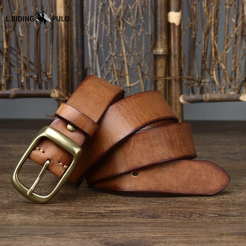 Pánský kožený opasek Retro Čistá hovězí kůže Džínový opasek Pánský Korejský styl Všechno se hodí Pravá kůže Kolíčková přezka