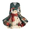 Ladies' Casual And Fashionable Christmas Tree Print Long Sleeved V-neck Sexy Pocket Dress