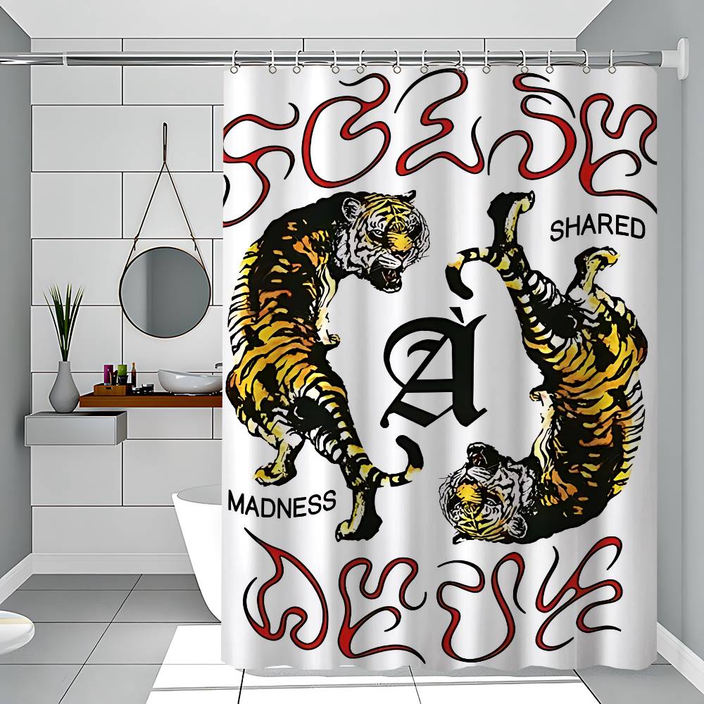 Vintage Abstract Animals Print Waterproof Polyester Shower Curtain Waterproof Bathroom Curtain Liners 90x180cm With 12 Hooks