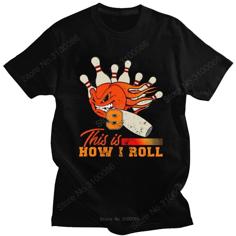 Fashion Funny Bowling Roll T Shirt Unisex Oneck Short Sleeved Retro Bowler Graphic Tee Cotton Regular Fit Tshirt Merchandise