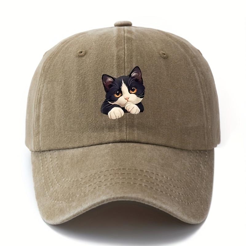 Simple Versatile Cute Cat Print Washed Vintage Soft Top Sunshade Baseball Cap Unisex Baseball Cap