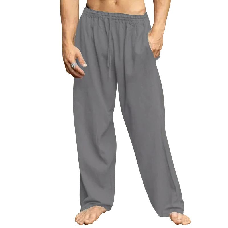 Summer Men s Linen Hip Hop Breathable Straight Leg Pants Fashion Loose Casual Sweat Pants M