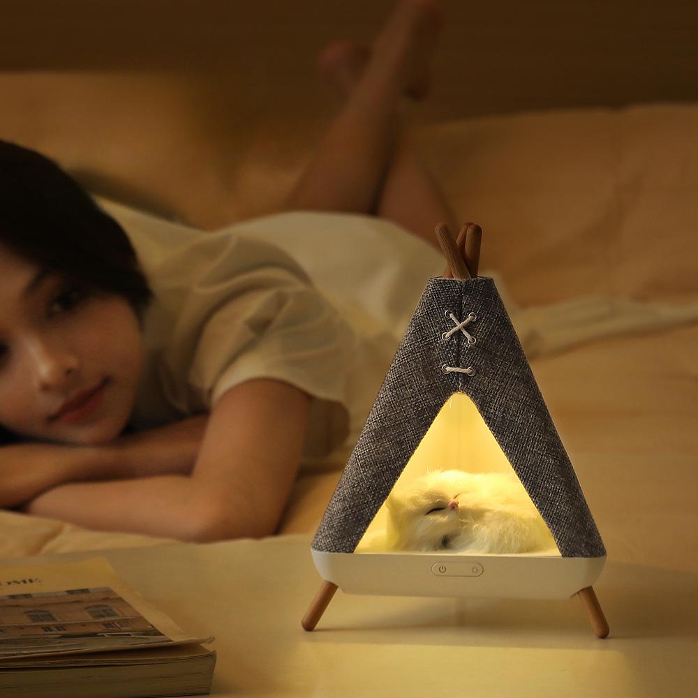 Cat BT Speaker Bedside Lamp Dimmable Tent Shaped Table Decoration Lamp Atmosphere Light for Living Room
