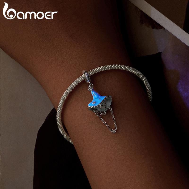 Bamoer Pevné stříbro 925 s čarodějnickým kloboukem/čertovským okem vejde originální náramek a náhrdelník Halloween šperky DIY bamoer kouzlo