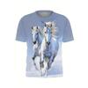 Męski T-shirt z nadrukiem 3D wzoru białego konia, Humoryczny T-shirt z nadrukiem cyfrowym z krótkim rękawem, Oddychający poliester, Okrągły dekolt, Casualowy