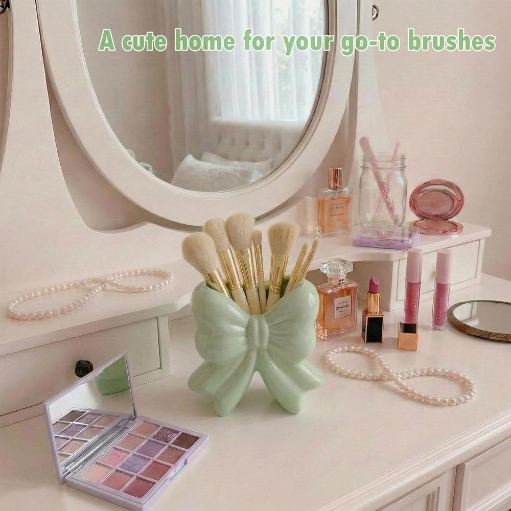 Bowknot Ceramic Vase Small Pen Holder Creative Makeup Brush Holder  Dry Flowers Ornament
