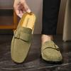 Luxury Designer Trend Men's Suede Leather Half Shoes For Men Mules Sandals Casual Shoes Slides Monk Strap Loafers Slippers