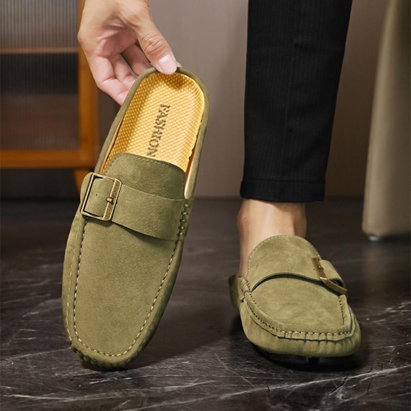 Luxury Designer Trend Men's Suede Leather Half Shoes For Men Mules Sandals Casual Shoes Slides Monk Strap Loafers Slippers