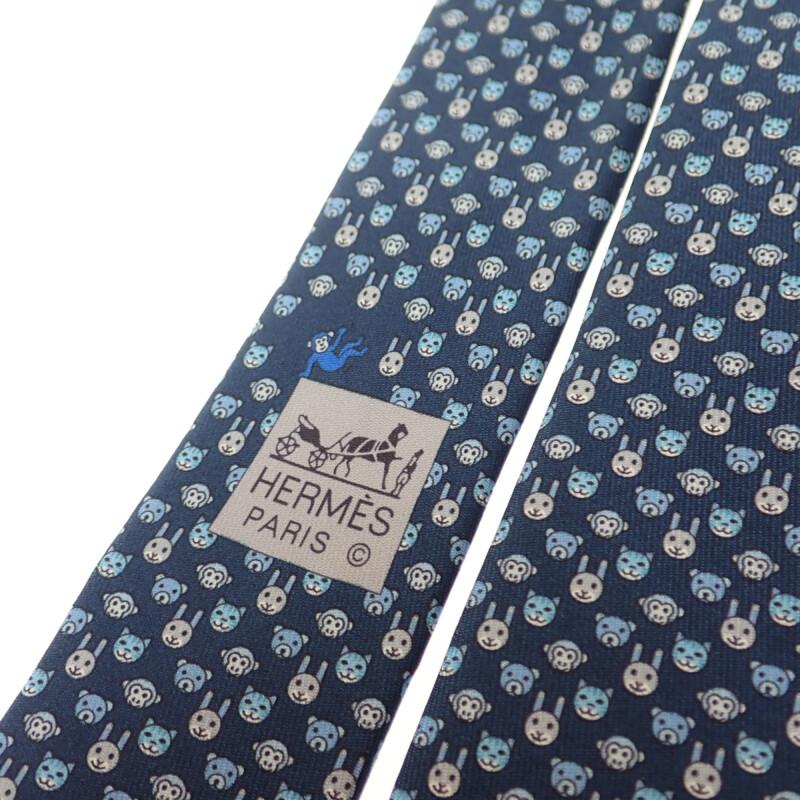 HERMES   gravata Marinho/Padrão Animal seda masculino