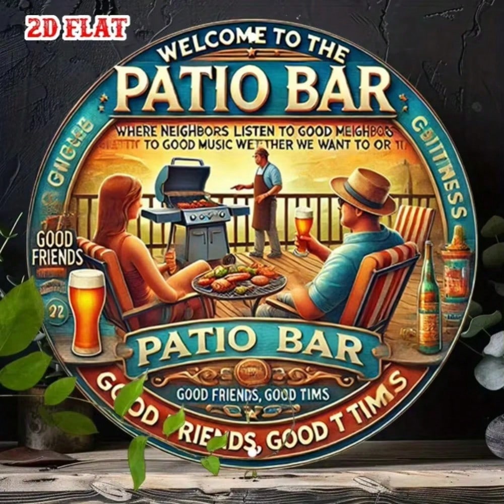 Retro Metal Art 2D Wall Decor Backyard BBQ Grill Beer Friends Garden Patio Sign 20x20