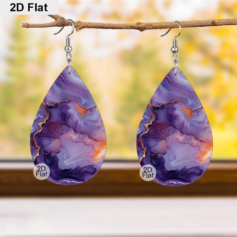 2D Flat, 6 Pairs Colorful Marble Pattern PU Leather Earrings Abstract Water Ripples Earrings Trendy Female Earrings Fashion All-match Earrings Jewelry