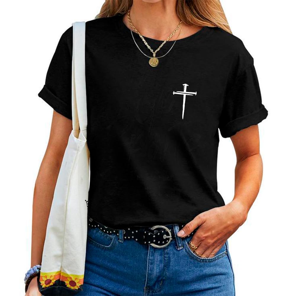 Three Nails Cross T-Shirt God Christian Faith Jesus Shirt Casual Crew Neck Short Sleeve Graphic Tee Tops
