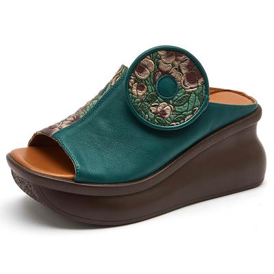 GKTINOO Ciabatte Estive in Vera Pelle a Bocca di Pesce Sandali da Donna 2025 Nuove Ciabatte Zeppa Piattaforma Sandali Etnici Scarpe da Donna