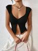 Solid Ruched Split Hem Sleeveless Crop Tee Top Women Summer Fashion Design Slim Tank Top Shirt Casual Streetwear Y2K Clothes