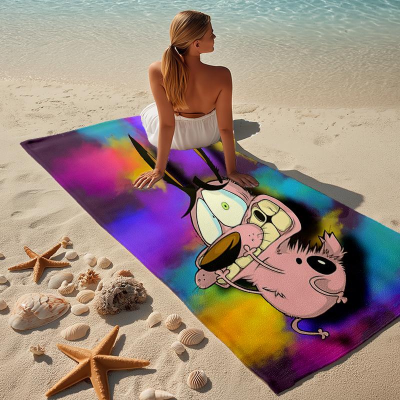 proof beach towel with a Courage the Cowardly Dog2 pattern - soft,absorbent,quick-drying,machine washable - perfect for swimming,camping,bathing