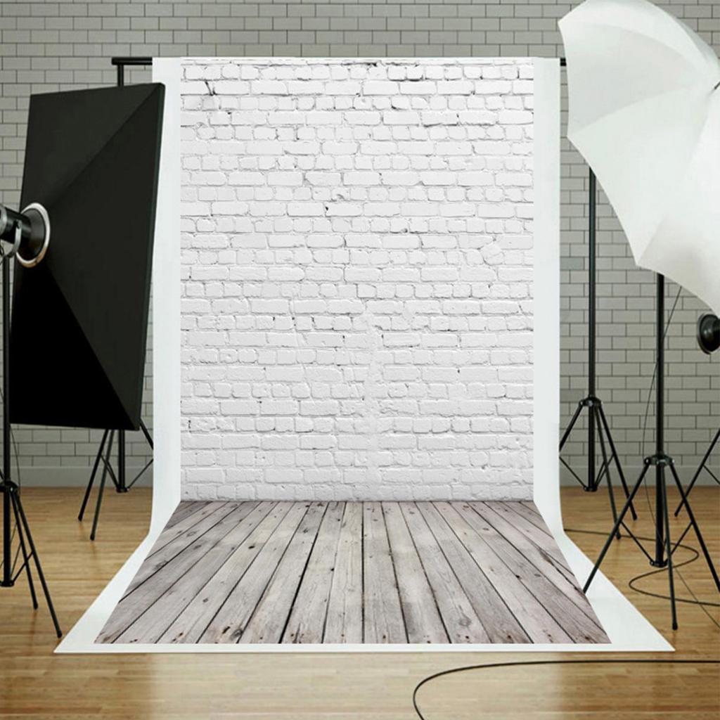 White Brick Wall with Wooden Floor Photography Backdrop Vinyl Photo Background Cloth Photo Studio Photography Props 1.6x2.3yd