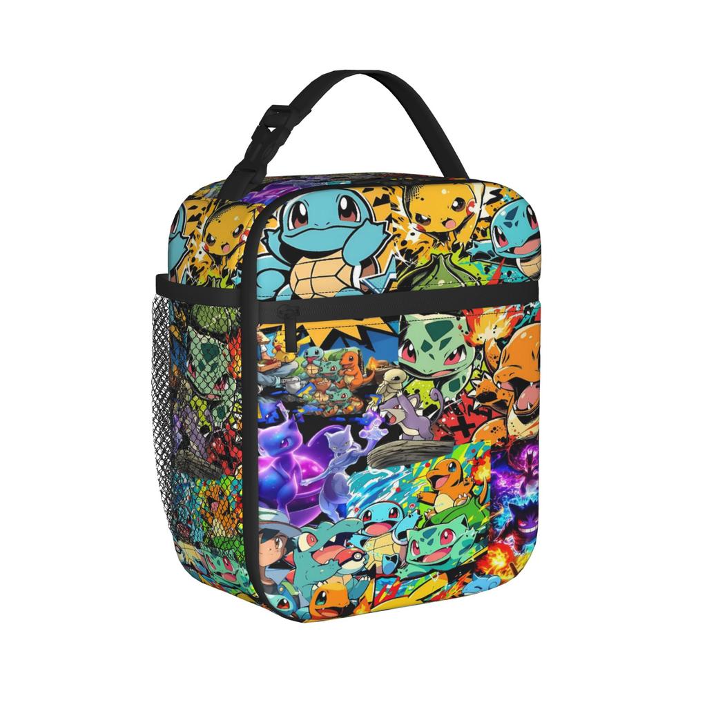 Squirtle Chaotic Mix Anime Lunch Bag For Women  Print Travel Lunch Box Funny Portable Oxford Cooler Bag