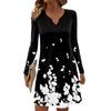 Women's Long-sleeved Casual Midi Dresses V-Neck Print  Casual Dress
