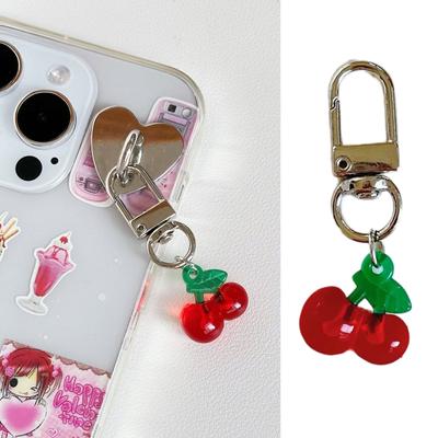 Precioso llavero con colgante de cerezas, llamativo llavero de cerezas de acrílico, accesorio para bolso y teléfono.