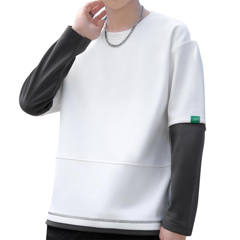 Autumn 2023 Men's Round Neck Sweatshirt - Fake Two-Piece, Versatile, Casual, Handsome Style
