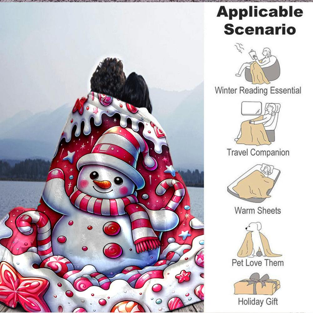 1pc Candyland Snowman Blanket Lightweight Flannel Blanket Throw Blanket For Sofa, Bed, Travel, Camping yy2509026170