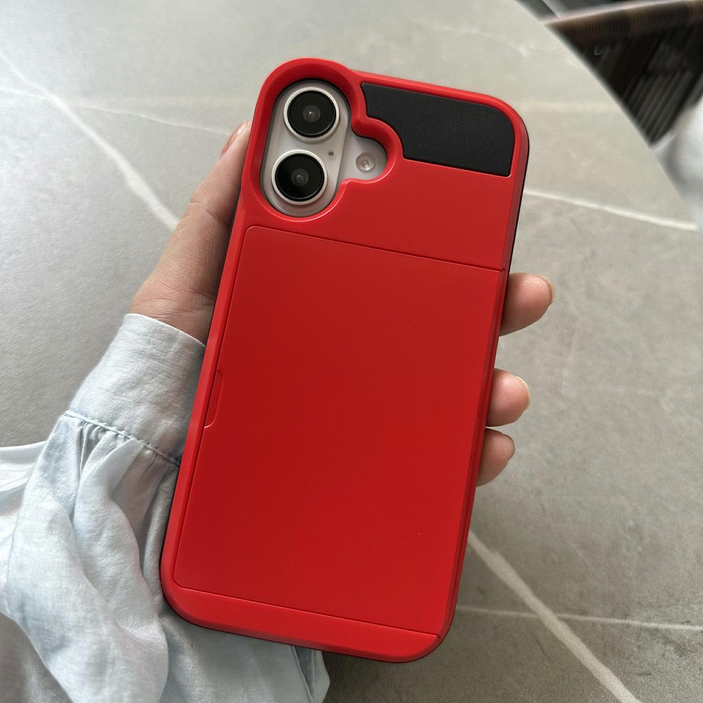 For iPhone 16 Case with Sliding Card Holder PC+TPU Phone Back Cover