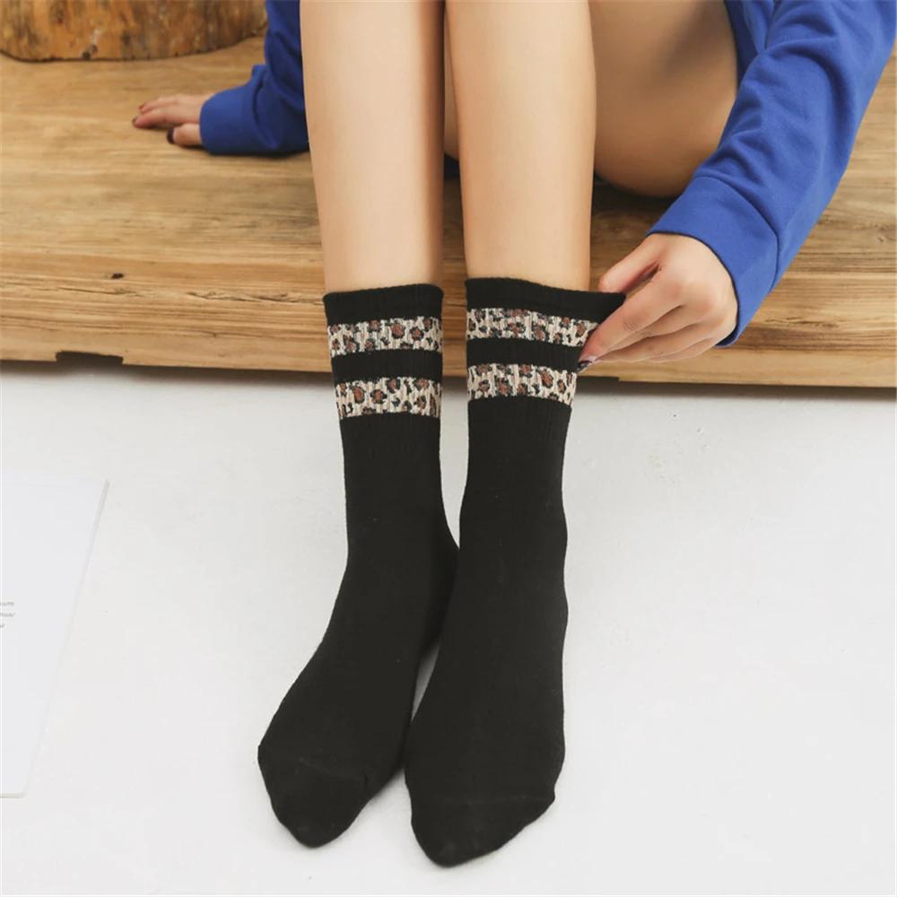Spring Winter Women Retro Fashion Cotton High Street Popular Leopard Stripe Socks Harajuku Cool Hipster Cozy Chaussette
