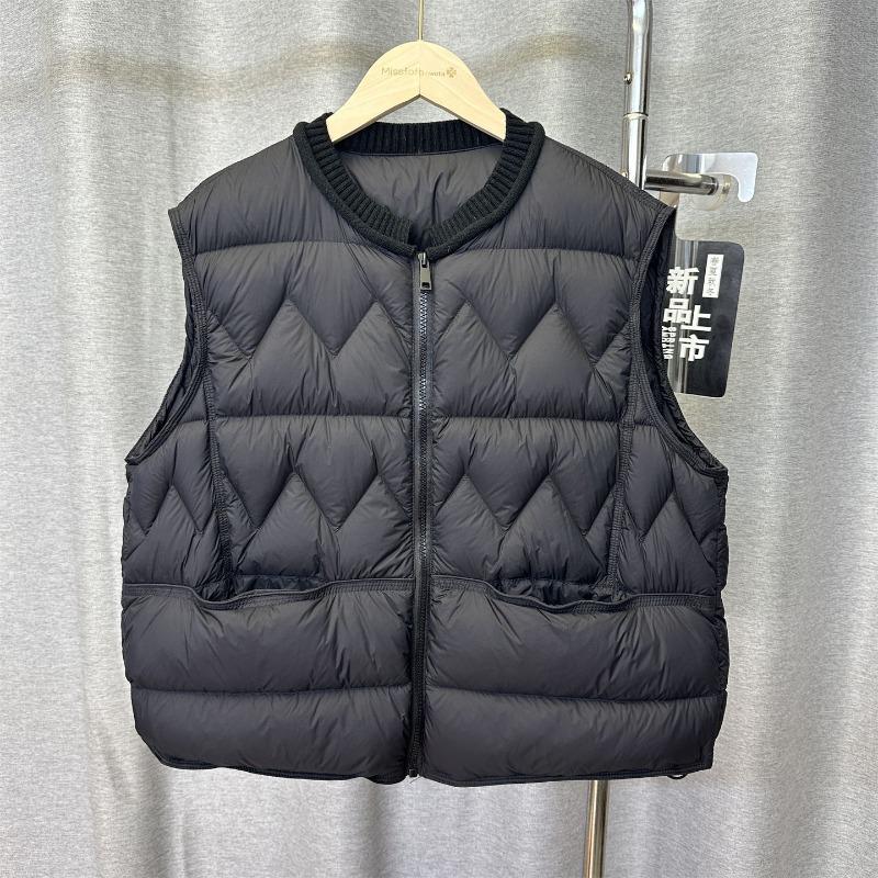 white duck down wavy down vest women's short, autumn and winter new knitted splicing vest crew neck jacket tide