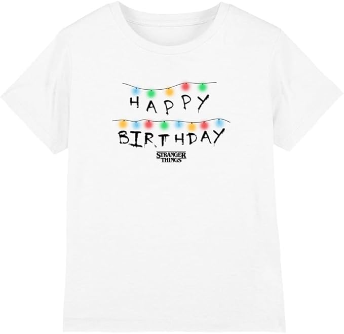Stranger Things Happy Birthday Lights Kids T-Shirt, White 160