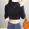 Winter Female Plush Sweater Women Half High Collar Long Sleeved Thickened Velvet To Keep Warm Knitwear Lady Versatile Solid Color Basic Pullover