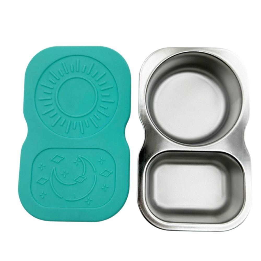 

Practical Stainless Steel Divided Dip Bowls Double Compartment Silicone Snack Box with Lid Leak-proof Sauce Dish Travel синий